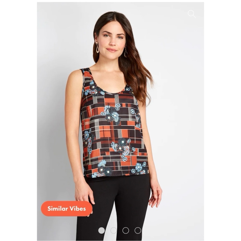 NEW ModCloth 3X At First Sight Sleeveless Blouse, Floral and Geometric Print